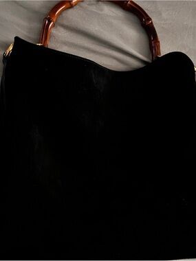 Gucci Black Suede Tote with Bamboo Top Handles